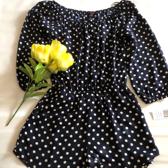 Navy Polka Dot Romper - Picture 2 of 3